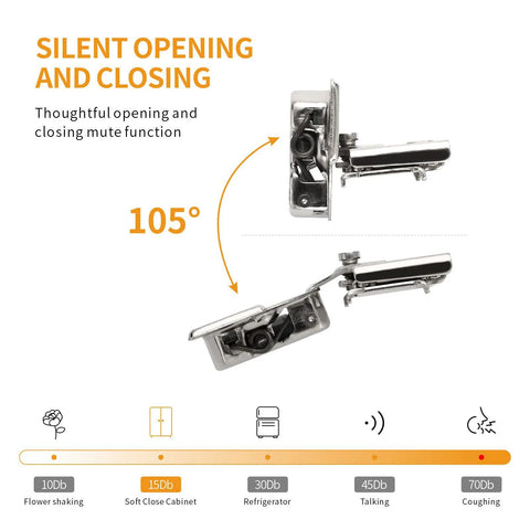 Chibery 2-pack 1/2 in overlay 4D soft-close concealed cabinet hinges for face-frame doors, satin nickel, 105° open