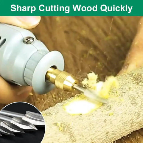 Wood Carving Drill Bits Set for Dremel Rotary Tool Five Piece Engraving Bits for Woodworking and DIY Crafts with shavings