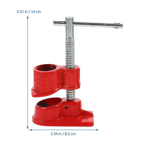 Lightweight 1/2 Inch Quick Release Pipe Clamp for Woodworking and Wood Gluing, Red Heavy Duty Workholding Tool. Side view.