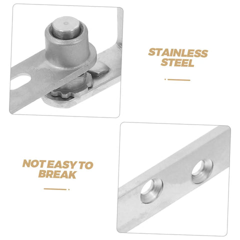 Hidden Door Bookcase Hinge With Self Closing Mechanism And Rotating Screen Pivot In Stainless Steel Heavy Duty Concealed Hinge For Cabinets And Doors Delivers Smooth Close And Modern Hidden Look displayed in two close-up angles emphasizing stainless steel material and durability.