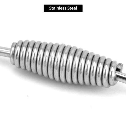 Stainless steel motorcycle muffler exhaust spring, 68mm diameter, swivel-hook anti-binding design