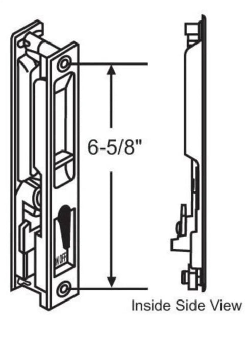 Sliding Glass Patio Door Handle Set Flush Mount Non-Keyed With 6-5/8 Inch Screw Hole Centers White DL-502 Inside View