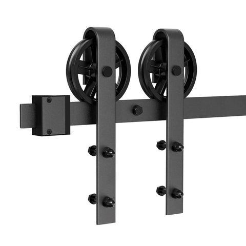 Black Antique Sliding Barn Door Roller Kit With Floor Guide And Door Stoppers Screws And Anti Jump Block Heavy Duty Hangers