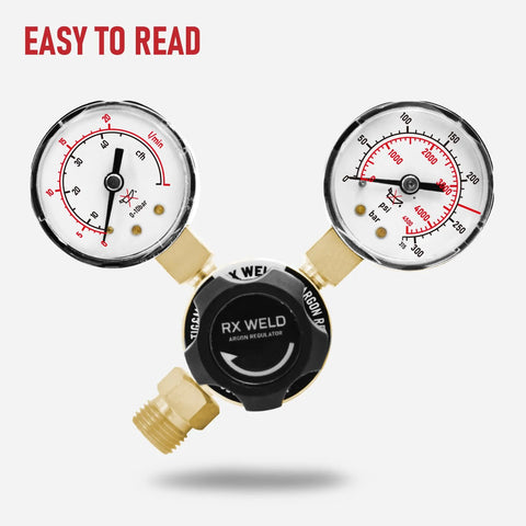 RX WELD argon regulator with dual gauges for MIG/TIG welding, CGA580 inlet connection