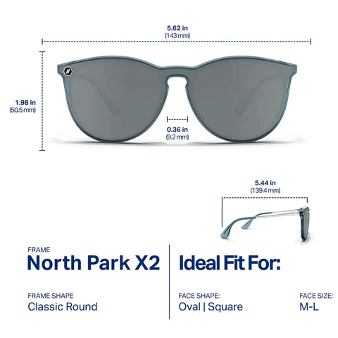 North Park X2 Polarized Sunglasses With Classic Shape And Mixed Metal Frame Gray Lenses Crystal Blue Frames And Silver Temples 100 Percent UV Protection For Men