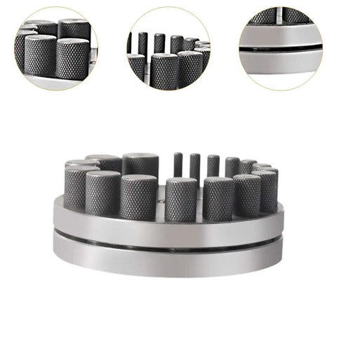 Circular Disc Cutter Set With Pendant Punch Tool And 17 Dies For Metal Forming, Premium High Carbon Steel, top view of tool set