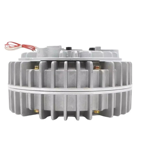 Mechanivis hollow-shaft rotating magnetic powder brake, metal shell with cooling fins, 24V, side view