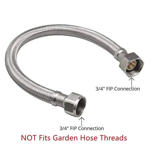 12 Inch Braided Stainless Steel Water Heater Connector Hose 3/4 Inch FIP X 3/4 Inch FIP Female Iron Pipe Thread Flexible Leak Proof