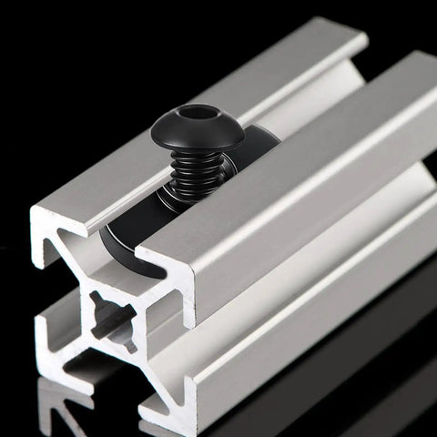 Slide In T Track Nuts 1/4-20 For T Slot Track Kit with 1/4-20 x 1/2 Inch Bolt Black Zinc Finish inserted in aluminum extrusion