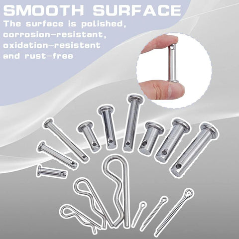 184 Piece Clevis Pin And Cotter Pin Dowel Pins Assortment Kit with polished 304 stainless steel pins shown
