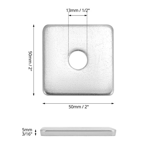 QWORK galvanized square washer plate, 2x2 in outer, 1/2 in hole, 3/16 in thick