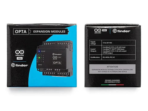 Pro Opta EXT Analog Expansion Module For Micro PLC With 6 Programmable Inputs 2 Outputs 4 PWM Channels box packaging front and back view