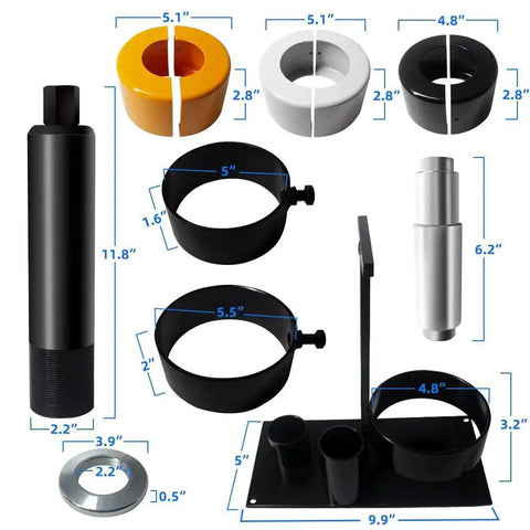 Clamshell Carrier and Pinion Bearing Puller set for BW78 Dana GM Ford bearings, includes rings, pullers, base, and dimensions labeled.