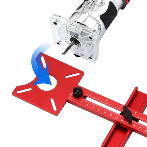Versatile 24 Inch 4 In 1 Router Milling Groove Bracket With Aluminum Alloy Circle Cutting Jig close-up on red jig with ruler