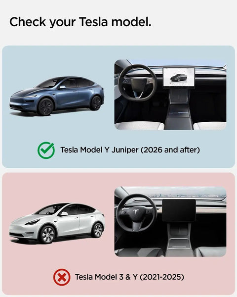 Comparison chart showing Tesla Model Y Juniper (2026 and after) and Tesla Model 3 & Y (2021-2025) interiors and exteriors.