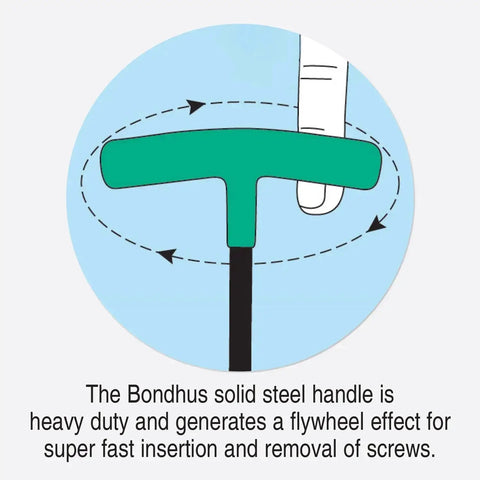 Illustration of a green T-handle from a Set Of 10 Balldriver And Hex T Handles With Stand For 3/32 To 3/8 Inch, showing ergonomic grip.
