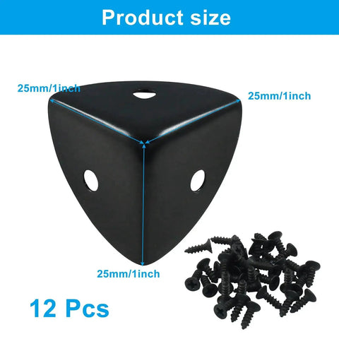 12 Pack Black Metal Corner Protectors Edge Guards For Furniture Protection 1 inch square corner covers with mounting screws