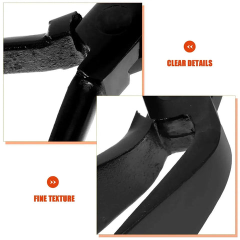 Close-up of Pro Grade Manual Sheet Metal Bender Pliers with Carbon Steel Construction and Metric Markings, focusing on 45 Degree Bend details.