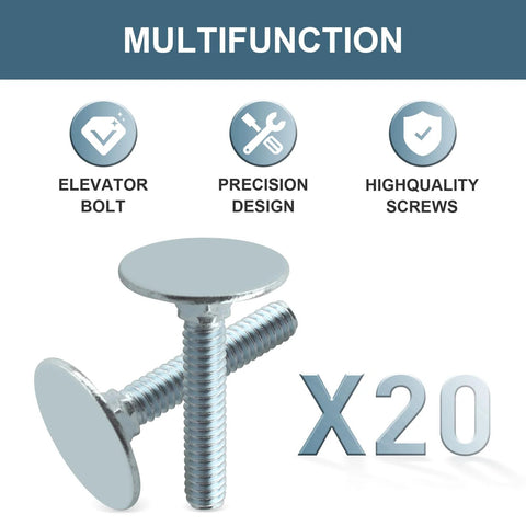 Elevator bolts, zinc-plated steel, flat countersunk heads, 1/4-20 x 1-1/2 in, 20 pieces