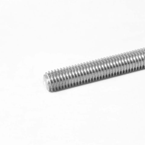 Close-up of 4 Pack 3/8-16 Fully Threaded 304 Stainless Steel Rods 12 Inch Right Hand Thread, showcasing thread detail and material.