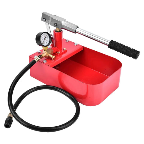 Rugged 1000 PSI Manual Hydraulic Pressure Test Pump For Pipes And Valves with gauge and long handle in rust-resistant iron