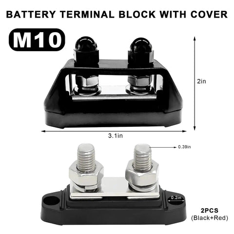 Two Pack Insulated Power Distribution Block With Cover For Car RV Marine Boat 12V 200A Dual Stud Battery Terminal Post