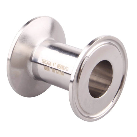 Sanitary tri-clamp fitting by DERNORD in stainless steel, 1.5 in clamp, 1 in tube OD.