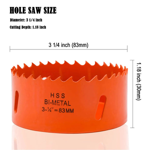 Three And A Quarter Inch Hole Saw With Arbor And Drill Bit M42 Bi Metal Cutter For Quick Smooth Cuts, side view