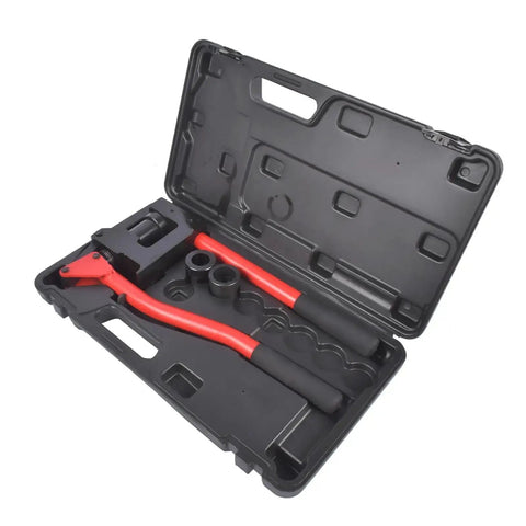 Lever-Action Sheet Metal Punch Kit For 20 Gauge Steel With Conduit Hole Cutter Set in carrying case, includes knockout drivers