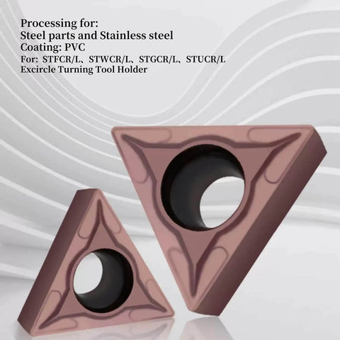 20 Piece TCMT16T304 Carbide Turning Inserts For CNC Lathe Tools Finishing And Semi Finishing Steel Stainless Steel And Cast Iron Built For Heavy Duty Metal Cutting And Long Lasting Performance, two triangular inserts with PVC coating