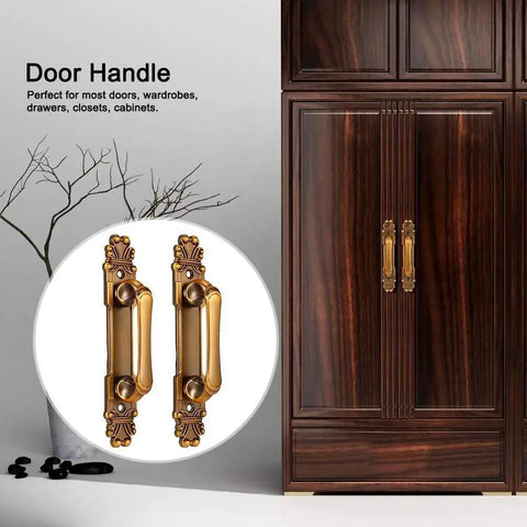 Set Of 4 European Style Vintage Door Handles For Cabinets Drawers Cupboards And Sliding Doors, shown on a wooden cabinet.