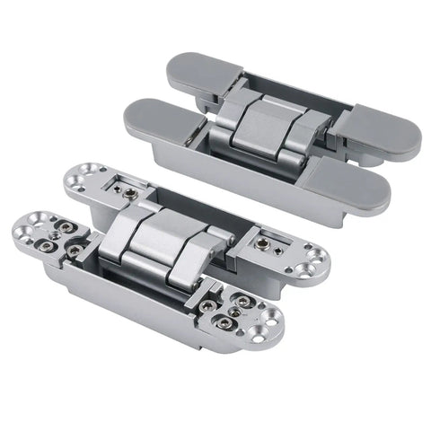 Hidden Door Hinges 6 Inch Heavy Duty Concealed Zinc Alloy 180 Degree Swing 3 Way Adjustable Butt Hinge For Secret Doors Low Profile Stealth Design Invisible Door Hardware Silver 2 Pack