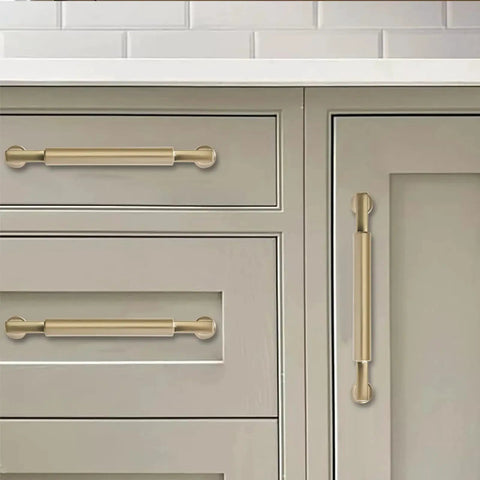Ten Pack 5 Inch Satin Brass Cabinet Pulls Heavy Duty Brushed Brass Handles for kitchen cabinets and bathroom hardware installation