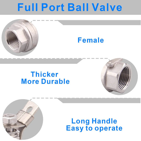 DERNORD stainless steel 304 full-port ball valve with 3/4 in NPT and locking device