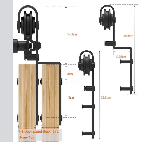 Sliding Barn Door Hardware Kit For Bypass Double Doors With Side Mounted Rails, 400cm Track, carbon steel, size dimensions shown