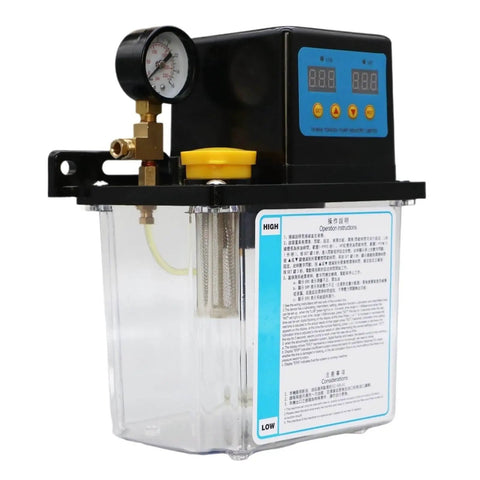2L CNC Lubrication Pump System For Lathe Machine Tools With Dual Display, automatic lubrication oil pump, clear 2L tank, dual meter and gauge
