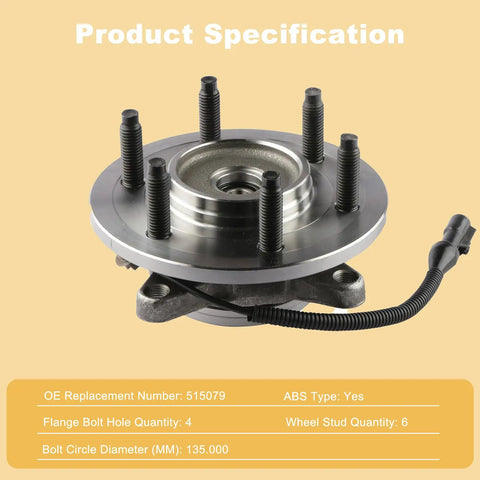 Pair Front Wheel Hub And Bearing Assemblies 515079 For 2005 To 2008 F150 4WD 6 Stud And 2006 To 2008 Mark LT Direct Replacement