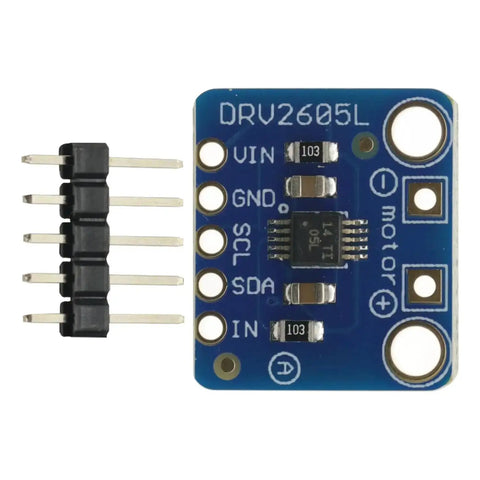 Close-up of Dope Tiny Motor Driver Module Buzzer And Vibration Controller Board for haptic feedback, 18mm size, DRV2605L chip visible.