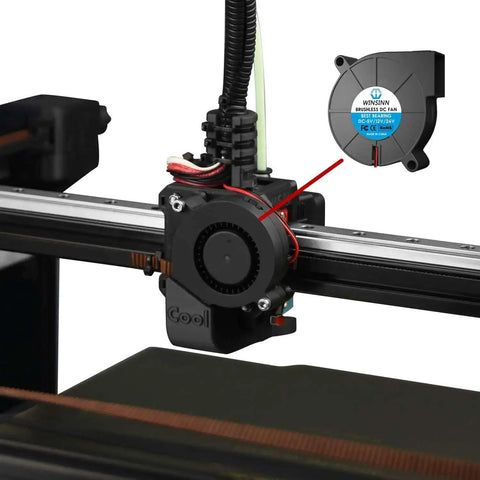 50mmx15mm 5015 Blower Fan 24V for 3D Printers Brushless Cooling installed on 3D printer hotend with hydraulic bearing.