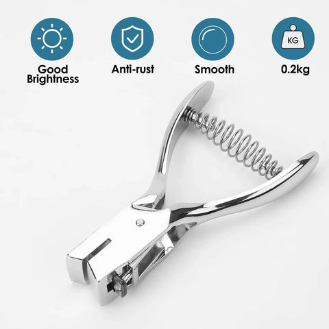 One Slot Badge Punch For ID Cards, Grab And Go Handy Metal Slot Puncher With 15mm By 3mm Hole, Spring Loaded, Chrome Finish