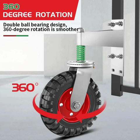 8 Inch Fence Gate Wheel For Metal Tube Gates, Heavy Duty Gate Caster With 360 Degree Rotation, Spring Loaded, Installed View