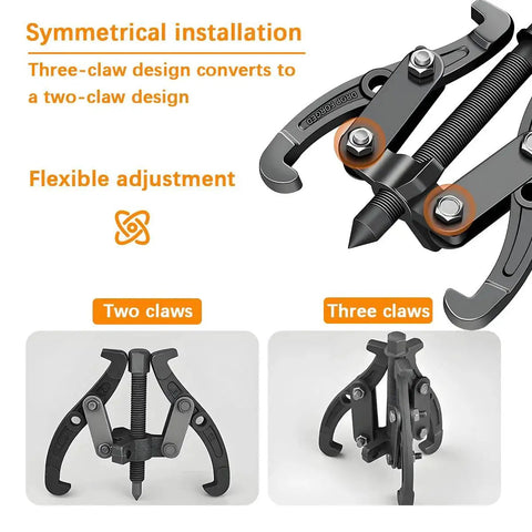 3 Jaw Inner Bearing Puller With Reversible Jaws Heavy Duty Removal Tool showing three-claw and two-claw configuration.