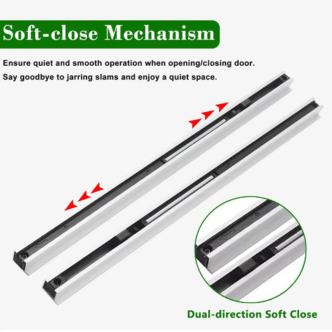 Ghost Mirror Sliding Door Hardware Kit With Trackless Aluminum Pocket Rail, Soft Close, Wall Mounted Invisible Barn Closet System For 31.5 Inch Doors Today, showing dual-direction soft close mechanism