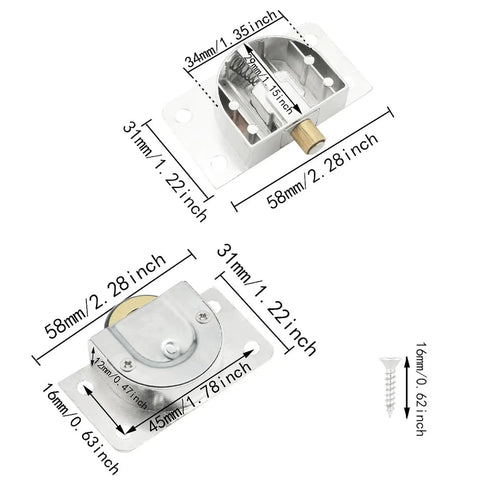 Cabinet Sliding Door Pulley Kit With Screws For Wardrobe And Barn Doors Durable Zinc Alloy Rolling Door Hardware Easy To Install Rust And Corrosion Resistant Smooth Glide Wheels For Closet Cabinets, showing product dimensions.