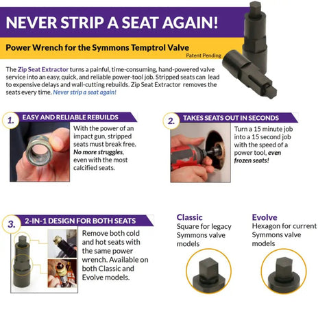 Seat Power Tool Extractor Set For Symmons Temptrol Valves Includes Extractor Classic Extractor Evolve Diverter And Power Drill Bit