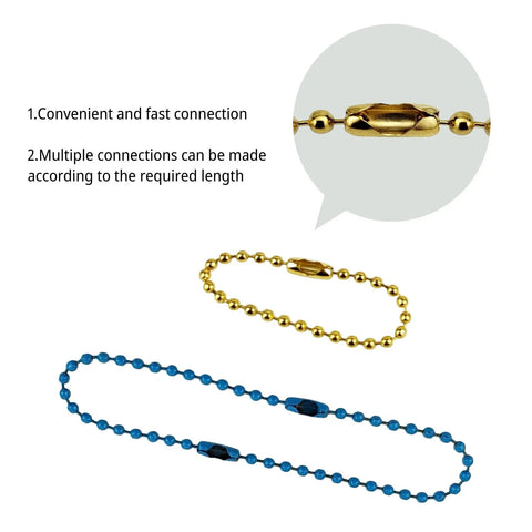 50 Pcs 4 Inch Ball Beads Chain With Connectors For DIY Hanging Decoration And Craft Projects Dog Tag Keychains In Gold Finish shown with fast connection feature