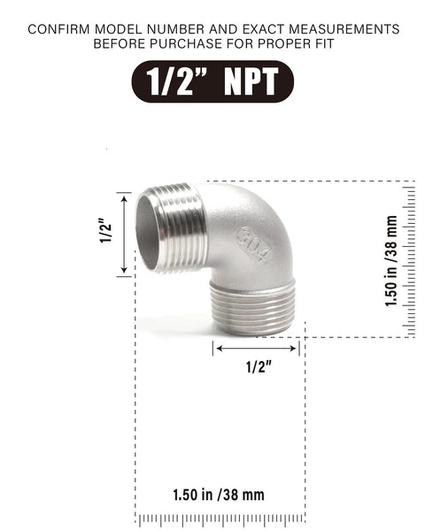AGUTEA 1/2 in 304 stainless steel 90-degree street elbow with male NPT threads on both ends for water/gas/oil lines, 1-pack