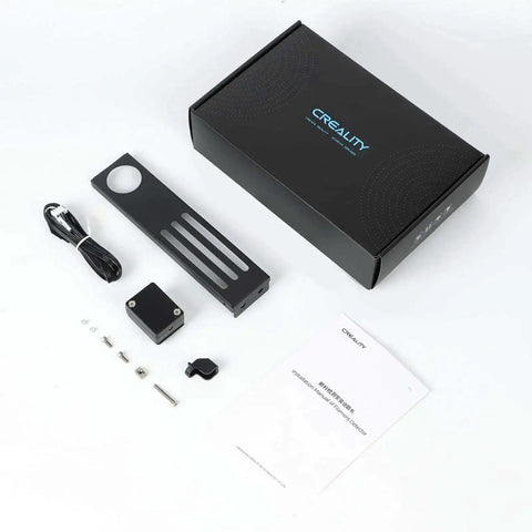 Ender 3 V3 SE And KE Filament Runout Sensor Kit With LED Light components, including sensor, wires, and user manual on display