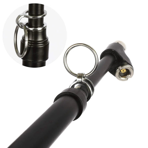 WYNNsky heavy-duty dual-head air pressure gauge with extended tube, black body and metal fittings with key-ring clip.