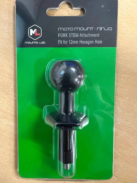 Moto Mount Ninja 12mm Hex Fork Stem Base with 1 Inch TPU Ball Adapter in packaging